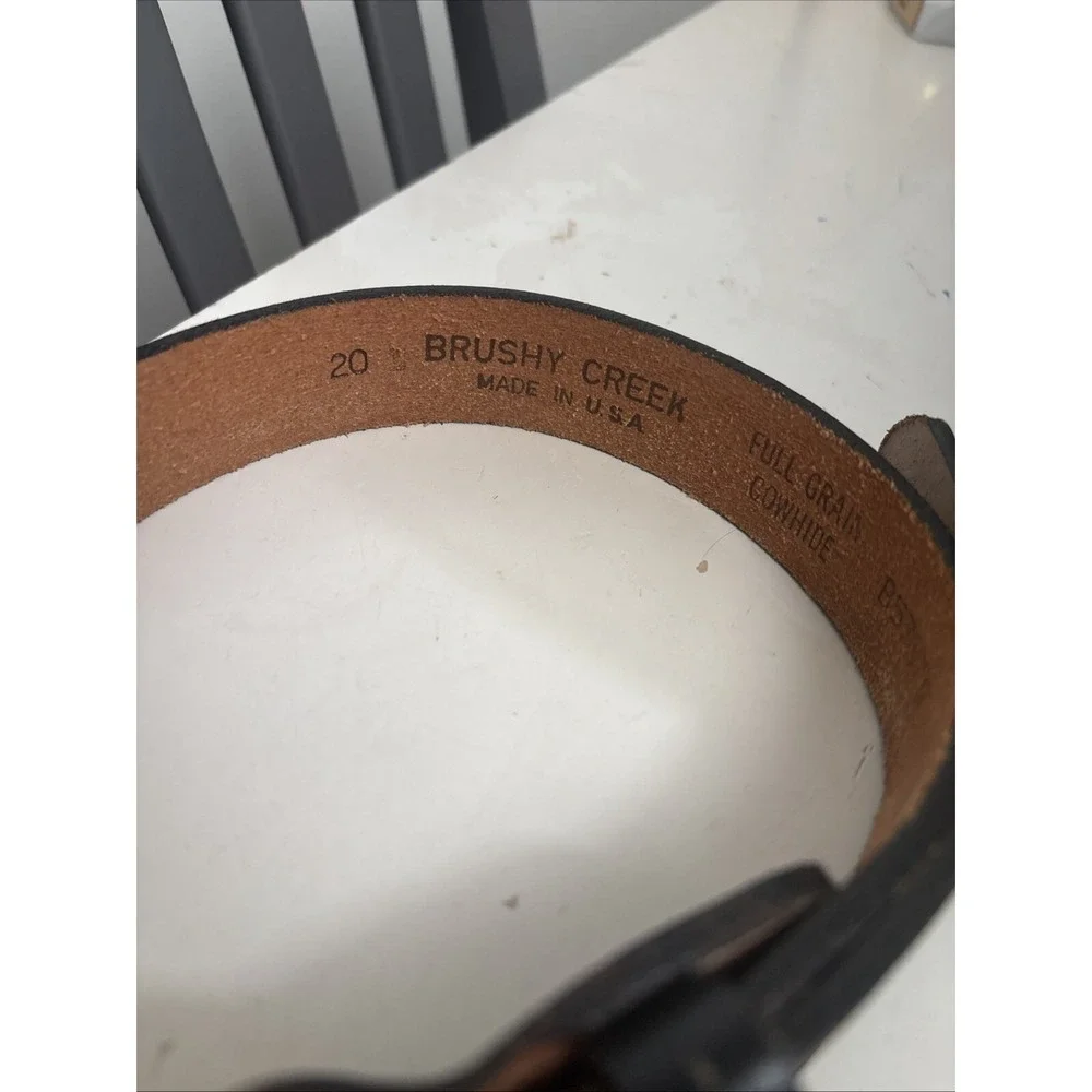 Child Brushy Creek Black Leather Belt & Buckle Brass Color Size 20